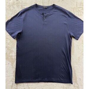 Quince Large Henley 100% Pima Cotton Luxe Touch Navy Blue Short Sleeve Tee
